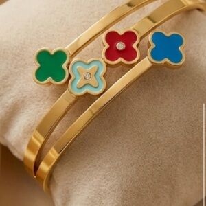 Gold Bangle with Colorful Flower Accents